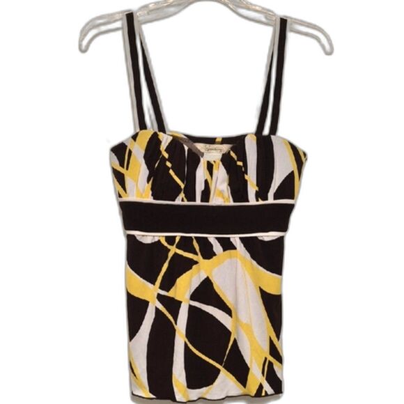 Speechless Y2K Babydoll Cami Top S Tie Back Empire Abstract Print Brown Yellow - Picture 8 of 9